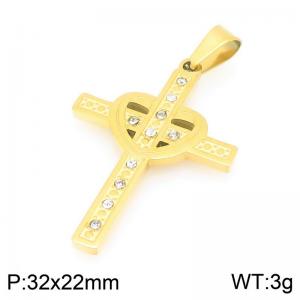 Fashionable and personalized stainless steel creative heart-shaped winding cross inlaid with diamond temperament gold pendant - KP116518-ZLA