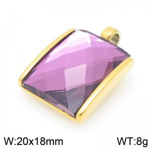 20mm Square Purple Zircon Pendant Stainless Steel Gold Geometry Charm - KP116594-GC