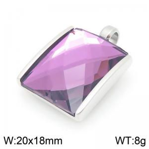 20mm Square Purple Zircon Pendant Stainless Steel Silver Geometry Charm - KP116595-GC
