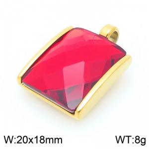 20mm Square Red Zircon Pendant Stainless Steel Gold Geometry Charm - KP116596-GC