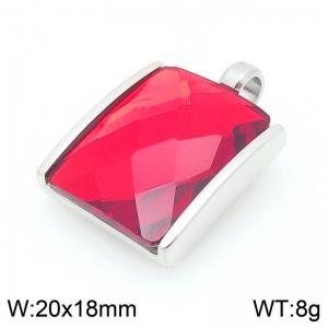 20mm Square Red Zircon Pendant Stainless Steel Silver Geometry Charm - KP116597-GC