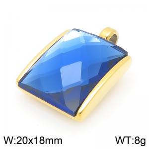20mm Square Blue Zircon Pendant Stainless Steel Gold Geometry Charm - KP116598-GC