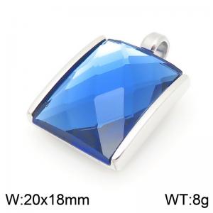 20mm Square Blue Zircon Pendant Stainless Steel Silver Geometry Charm - KP116599-GC