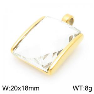 20mm Square Transparent WhiteZircon Pendant Stainless Steel Gold Geometry Charm - KP116600-GC