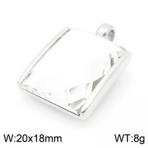20mm Square Transparent WhiteZircon Pendant Stainless Steel Silver Geometry Charm - KP116601-GC