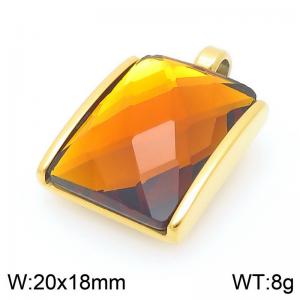 20mm Square Brown Zircon Pendant Stainless Steel Gold Geometry Charm - KP116604-GC