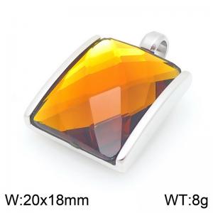20mm Square Brown Zircon Pendant Stainless Steel Silver Geometry Charm - KP116605-GC
