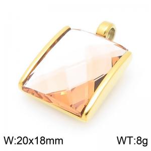 20mm Square Dark Brown Zircon Pendant Stainless Steel Gold Geometry Charm - KP116606-GC