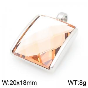 20mm Square Dark Brown Zircon Pendant Stainless Steel Silver Geometry Charm - KP116607-GC