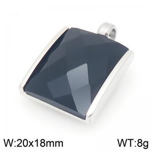 20mm Square Black Zircon Pendant Stainless Steel Silver Geometry Charm - KP116609-GC
