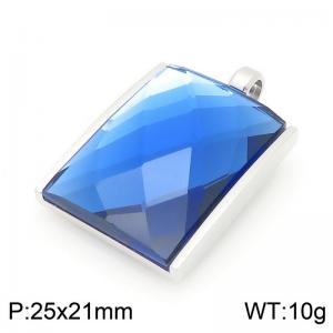 25mm Square Blue Zircon Pendant Stainless Steel Silver Geometry Charm - KP116610-GC