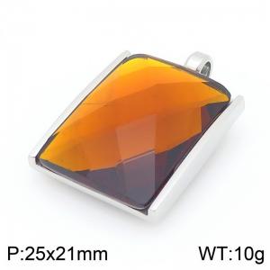 25mm Square Brown Zircon Pendant Stainless Steel Silver Geometry Charm - KP116612-GC