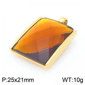 25mm Square Brown Zircon Pendant Stainless Steel Gold Geometry Charm - KP116613-GC
