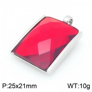 25mm Square Red Zircon Pendant Stainless Steel Silver Geometry Charm - KP116615-GC