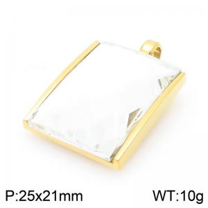 25mm Square Transparent WhiteZircon Pendant Stainless Steel Gold Geometry Charm - KP116616-GC