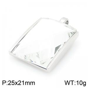 25mm Square Transparent WhiteZircon Pendant Stainless Steel Silver Geometry Charm - KP116617-GC