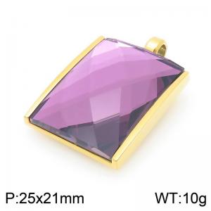 25mm Square Purple Zircon Pendant Stainless Steel Gold Geometry Charm - KP116618-GC