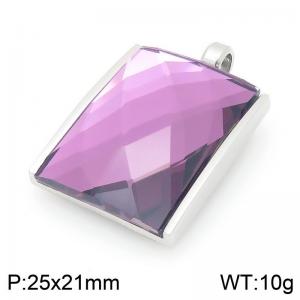 25mm Square Purple Zircon Pendant Stainless Steel Silver Geometry Charm - KP116619-GC