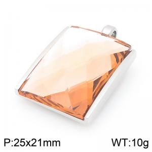 25mm Square Dark Brown Zircon Pendant Stainless Steel Silver Geometry Charm - KP116623-GC