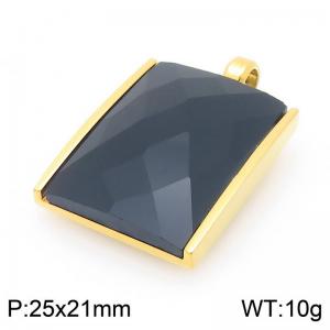 25mm Square Black Zircon Pendant Stainless Steel Gold Geometry Charm - KP116624-GC