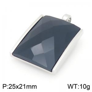 25mm Square Black Zircon Pendant Stainless Steel Silver Geometry Charm - KP116625-GC