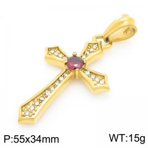 European and American personalized stainless steel creative inlaid with zircon cross with red gemstone temperament gold pendant - KP116649-KJX