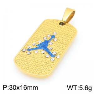 Golden Stainless Steel Athlete Pendant Stone Square Tag - KP116652-Z