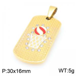 Golden Stainless Steel Sports Pendant Stone Square Tag - KP116653-Z