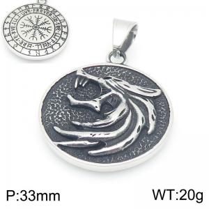 Punk style retro personalized stainless steel creative double-sided Viking rune wolf head pendant - KP116661-MZOZ
