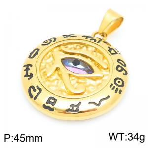 Punk style retro personality stainless steel creative Viking rune Devil's Eye circular gold pendant - KP116665-MZOZ