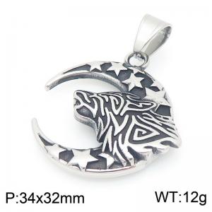 Punk style retro personalized stainless steel creative star moon wolf head pendant - KP116670-MZOZ