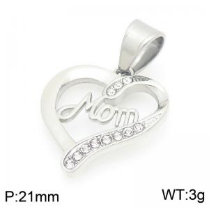 European and American fashion creative Mother's Day gift stainless steel diamond inlaid hollow MoM letter heart-shaped silver pendant - KP116671-MZOZ
