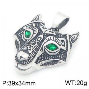 Punk style retro personality stainless steel creative green eyes wolf head animal pendant - KP116672-MZOZ