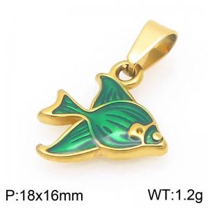 Gold-Plated Stainless Steel Green Fish Pendant - KP117106-Z