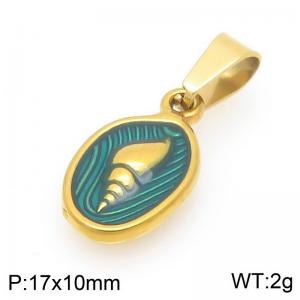 Gold-Plated Stainless Steel Green Conch Tag Pendant - KP117109-Z