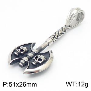 Stainless steel retro literature strong skull axe head pendant - KP119299-KJX