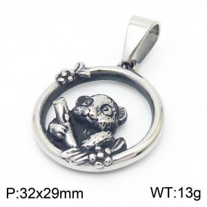 Stainless steel retro literature cute sloth circle pendant - KP119300-KJX