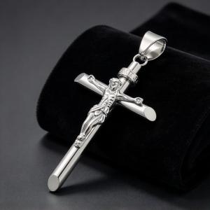 Jesus Crucifix Cross Pendant, Stainless Steel Religious Men's Jewelry - KP119917-MZOZ