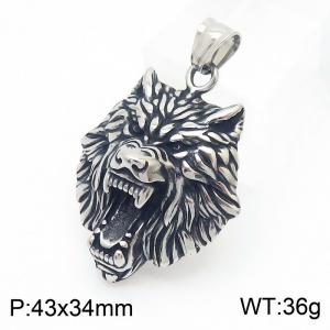 Stainless steel European and American retro domineering wolf head silver titanium steel pendant - KP119920-MI