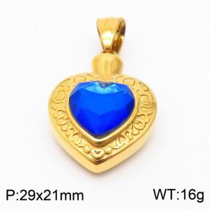 Stainless Steel Blue Glass Gold Plated Heart Pendant - KP119943-Z