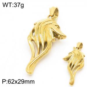 Gold-Plated Stainless Steel Wolf Head Pendant - KP119982-KJX