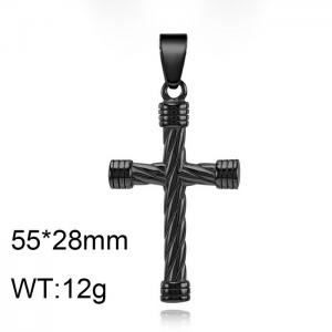 Men Black-Plated Stainless Steel Modern Style Christian Cross Pendant - KP119993-WGAS