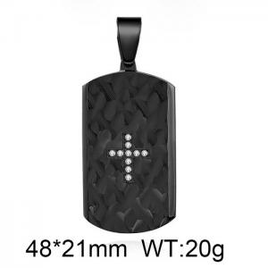 Men Black-Plated Stainless Steel Tag Pendant with Rhinestones Christian Cross Pattern - KP119994-WGAS