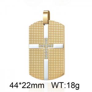 Men Gold-Plated Stainless Steel Dotted Tag Pendant with Rhinestones Christian Cross Pattern - KP119998-WGAS