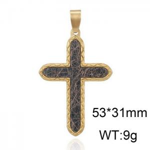 Men Gold-Framed Stainless Steel Scribbles Christian Cross Pendant - KP119999-WGAS
