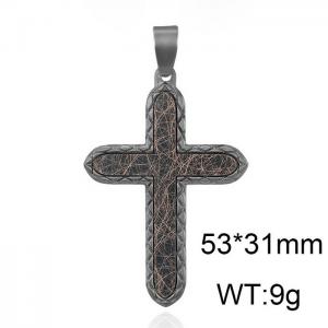 Men Black-Framed Stainless Steel Scribbles Christian Cross Pendant - KP120000-WGAS
