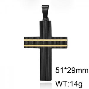 Men Black Stainless Steel Christian Cross Pendant with Gold Lines - KP120006-WGAS