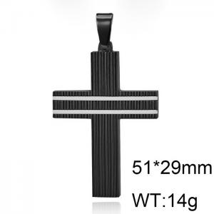 Men Black Stainless Steel Christian Cross Pendant with Silver Lines - KP120008-WGAS