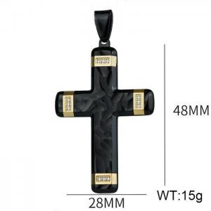 Fashion stainless steel studded diamond cross creative trend jewelry black&gold dual color pendant - KP120030-WGAS