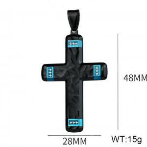 Fashion stainless steel studded diamond cross creative trend jewelry black&blue dual color pendant - KP120031-WGAS